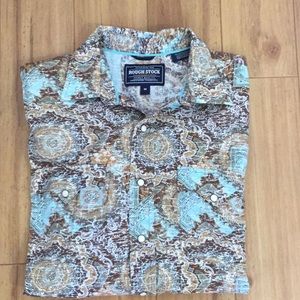 Panhandle Slim Brown and Light Blue Paisley Casual Button-Down Shirt